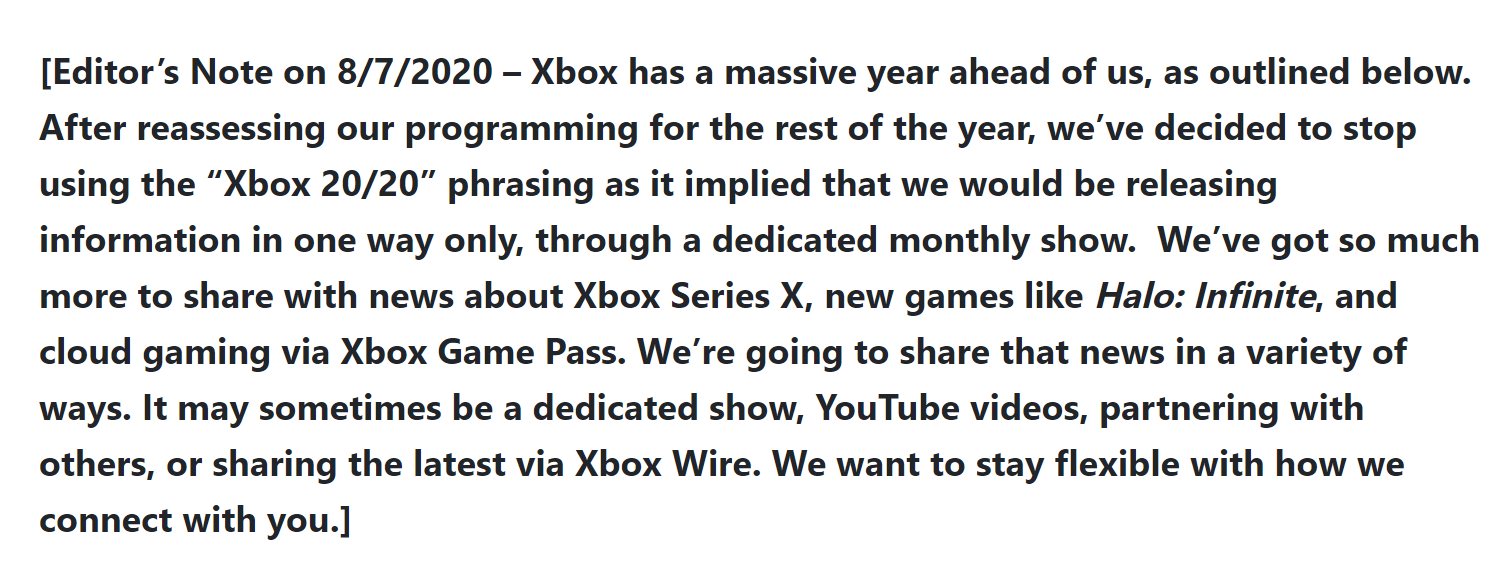 微软悄悄放弃了Xbox 20/20宣传品牌