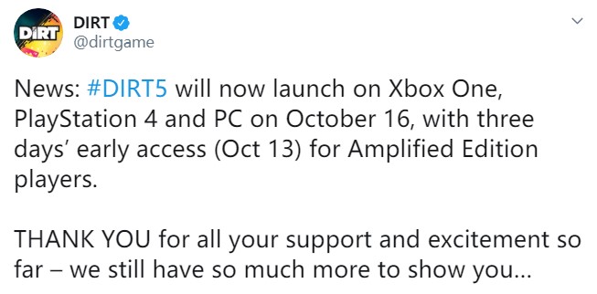 《尘埃5》跳票一周 将于10月16日正式发售