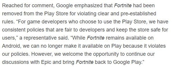 Epic起诉谷歌 因《堡垒之夜》被谷歌从Play商店中移除