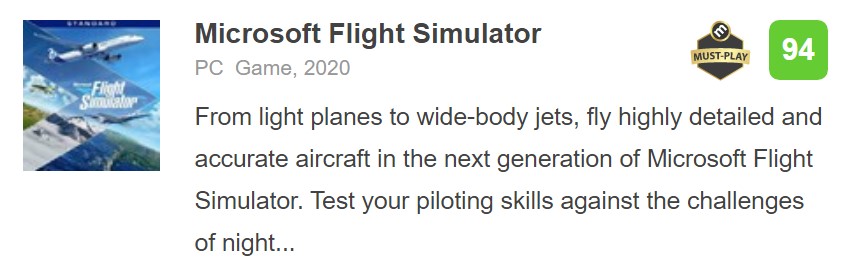 《微软飞行模拟》IGN 10分大师之作 M站均分94：必玩