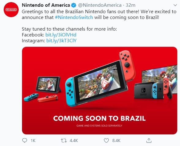 平易近宣：Switch止将正在巴西天区正式支卖