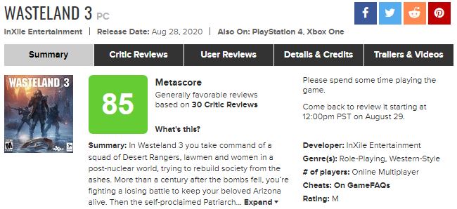 《废土3》IGN 8分：抉择自由度高，游戏内容丰富