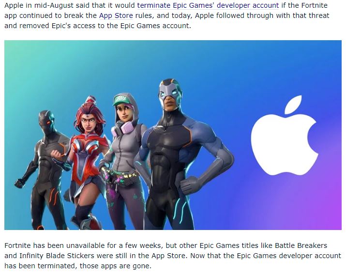 冲突再度升级 苹果删除Epic工作室的开发者账号