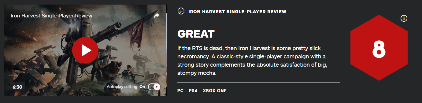 《钢铁收割》单人战役IGN 8分 风格经典故事强大