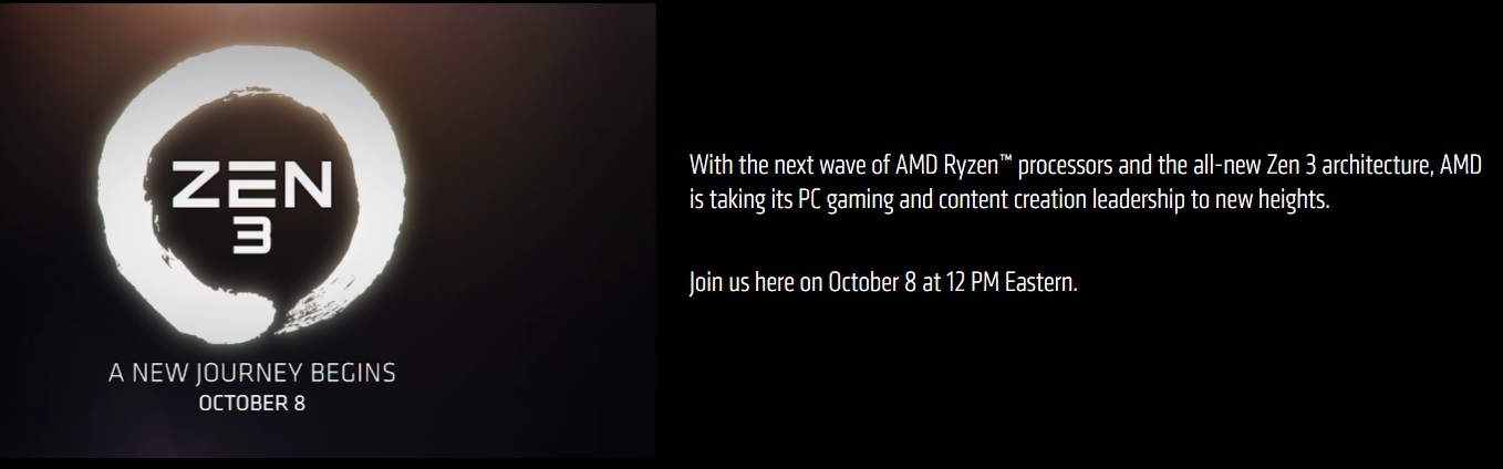 AMD Ryzen 5000处理器和Zen 3架构将于10月9日0点发布