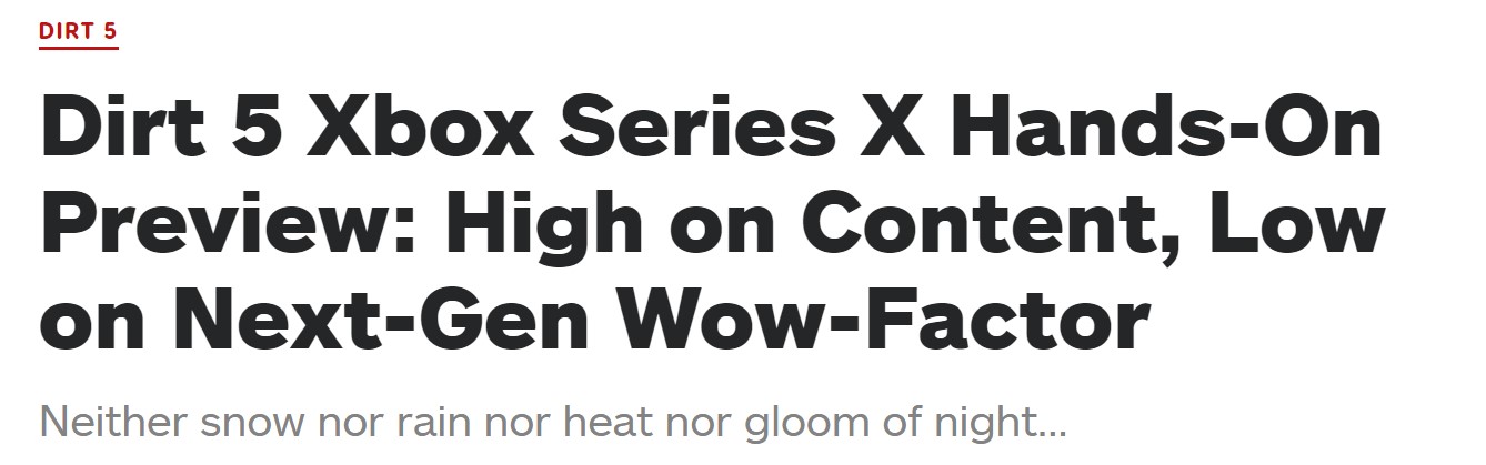 XSX版《尘土5》IGN上足体验：出有次世代那味女