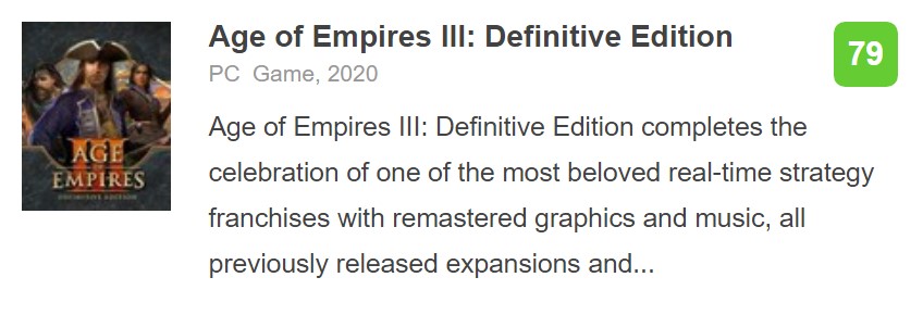 《帝国时代3：决意版》媒体分化禁 M站均分79