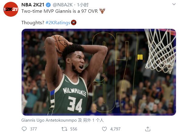 詹皇第一《NBA 2K21》官推陆续公布球员能力值