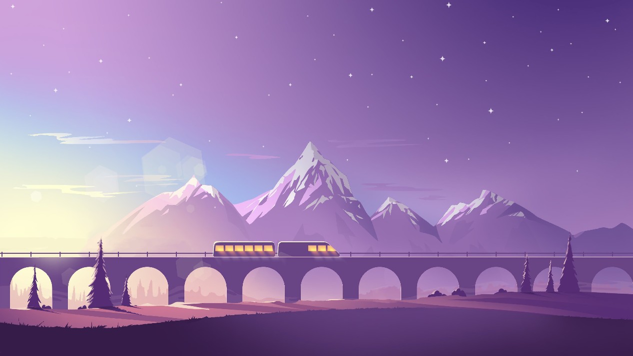《Wallpaper Engine》雪山前的高架列车动画壁纸