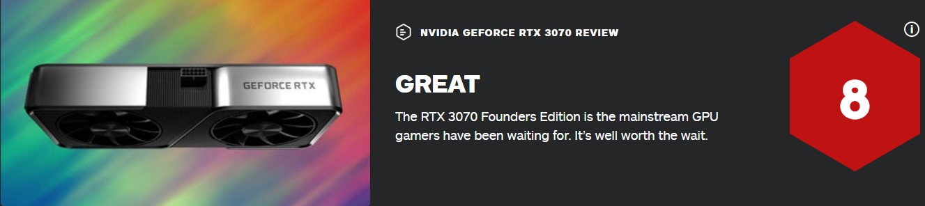 RTX 3070公版IGN 8分：是玩家所期待的