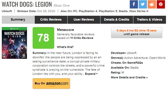 《看门狗：军团》媒体评分化禁 IGN给出8分好评