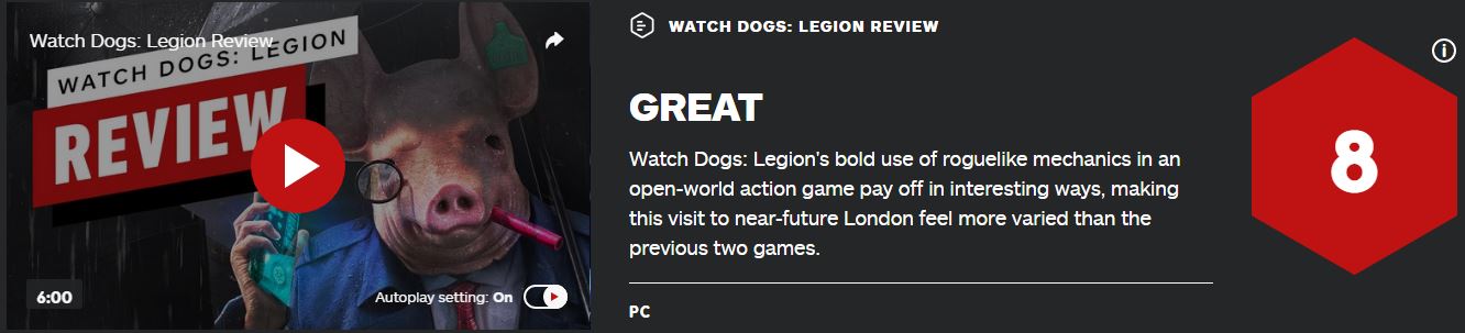《看门狗：军团》媒体评分解禁 IGN给出8分好评