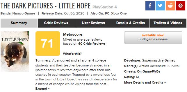 《黑相集：稀望镇》国区定价138元 IGN给出5分差评