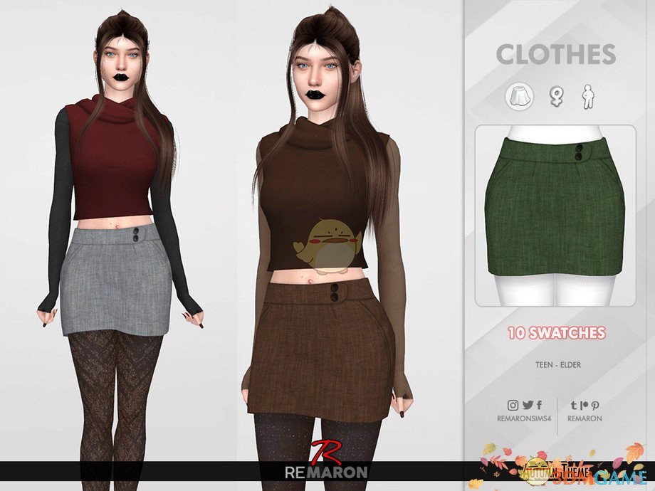 《模拟人生4》带纽扣的女性超短裙MOD