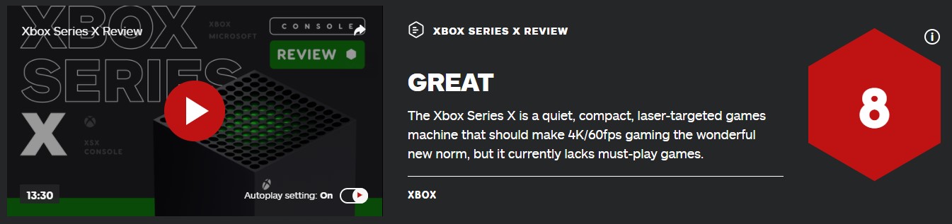Xbox Series X IGN 8分：让4K/60FPS成为新的游戏尺度
