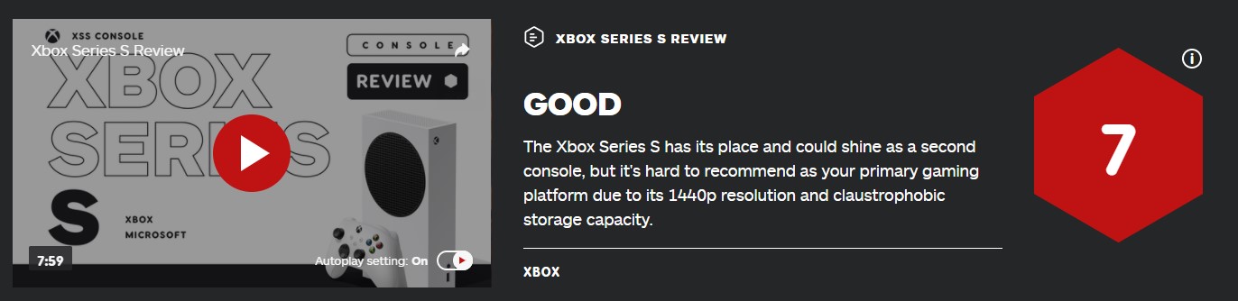 Xbox Series S IGN 7分：有局限、保举做为第2主机