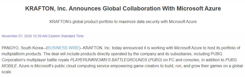 《绝地求生》母公司与微软合作 协助其全球范围运营游戏