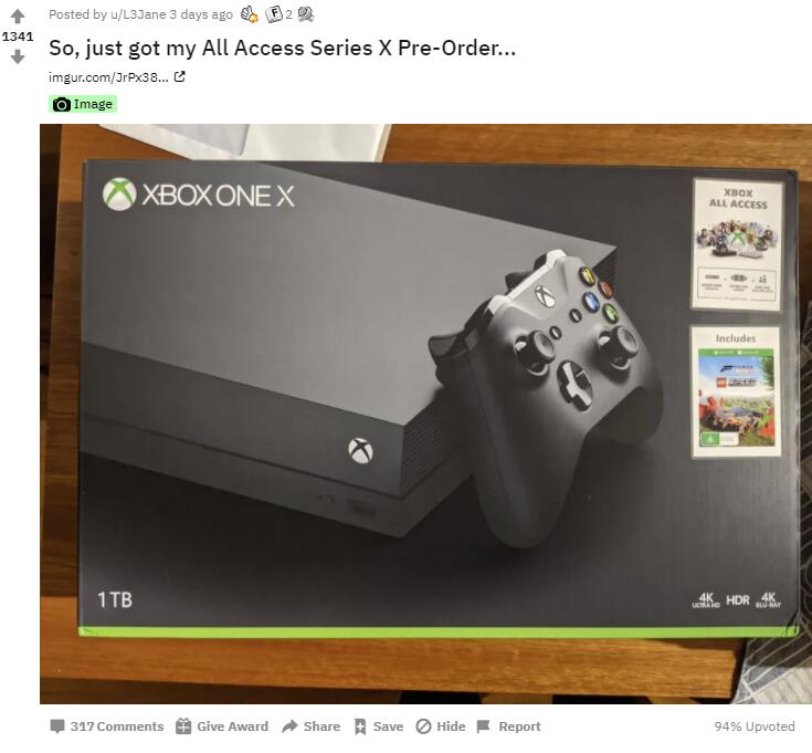 澳洲用户购买Xbox Series X结果收到Xbox One X