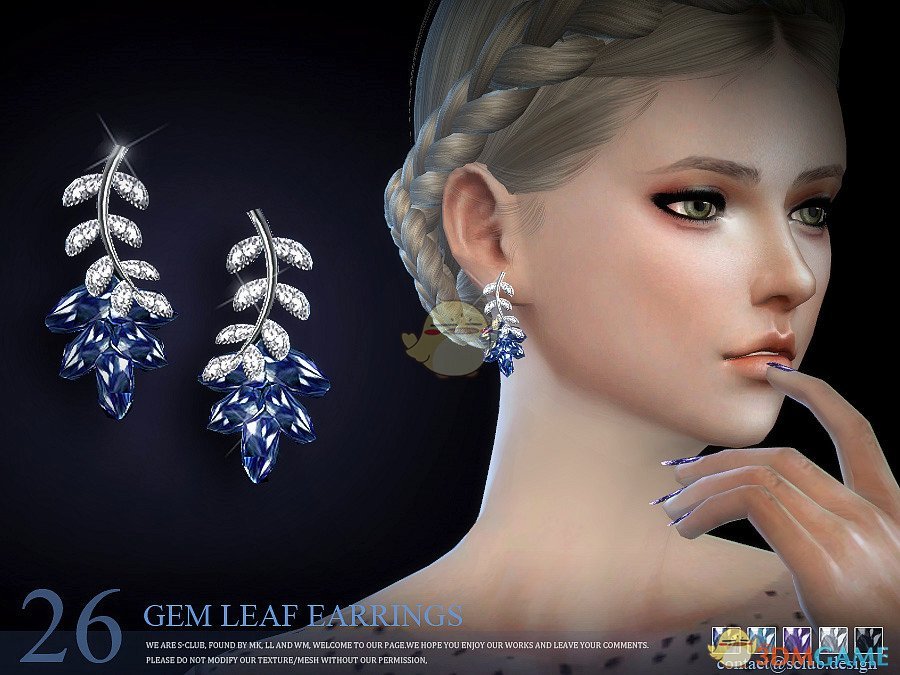 《模拟人生4》女性树叶蓝色钻石耳环MOD