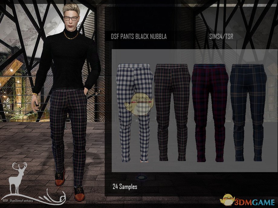 《模拟人生4》男士学院风网格长裤MOD