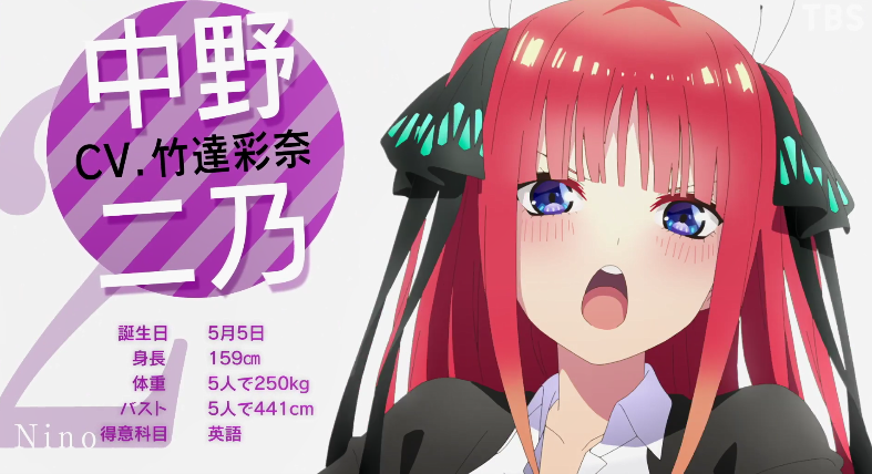 TV动画《五等分的花嫁》第2季新PV：中野二乃登场！