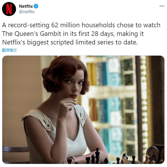 《后翼弃兵》挨破Netflix支视纪录 引支象棋教习下潮