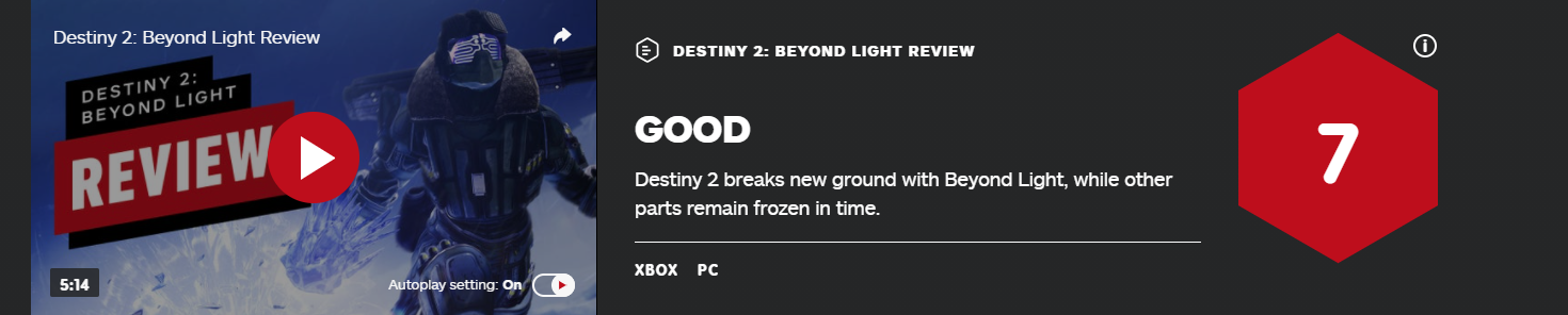 《命运2：凌光之刻》IGN 7分：新的突破令人愉快
