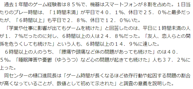 日本游戏沉社调出炉 假日每天超过6小时者占12%