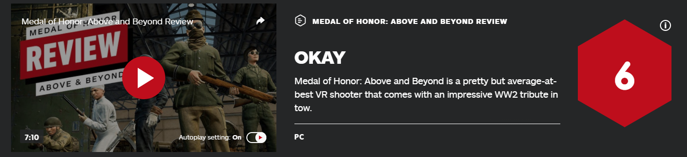 《荣誉勋章：超越巅峰》IGN 6分：精致但并不有趣