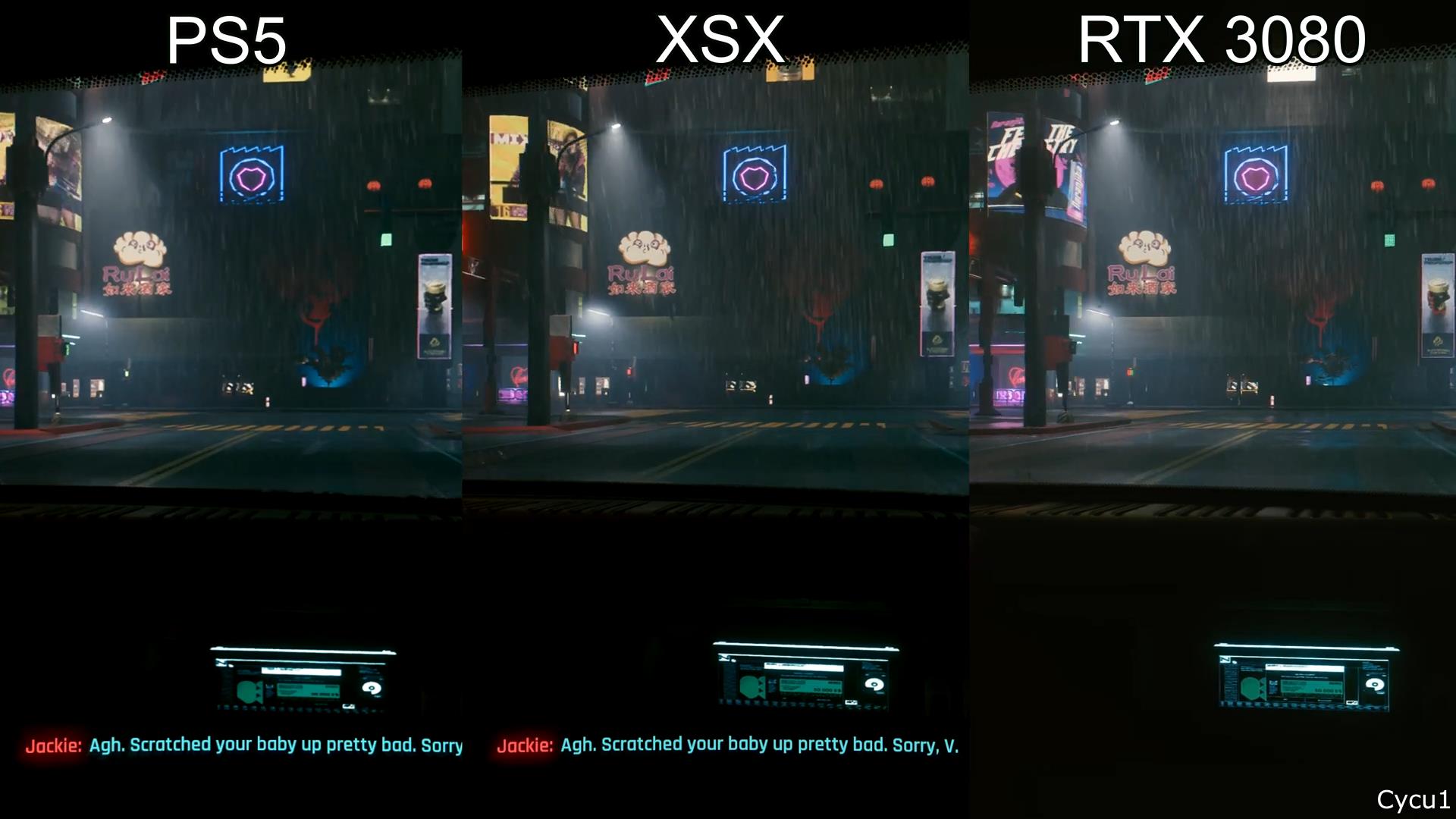 《赛博朋克2077》PS5/XSX/PC RTX3080对比 谁更棒