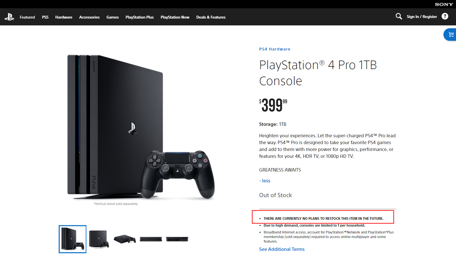 商店页里隐示PS4pro久无已去补货企图 或将停产？