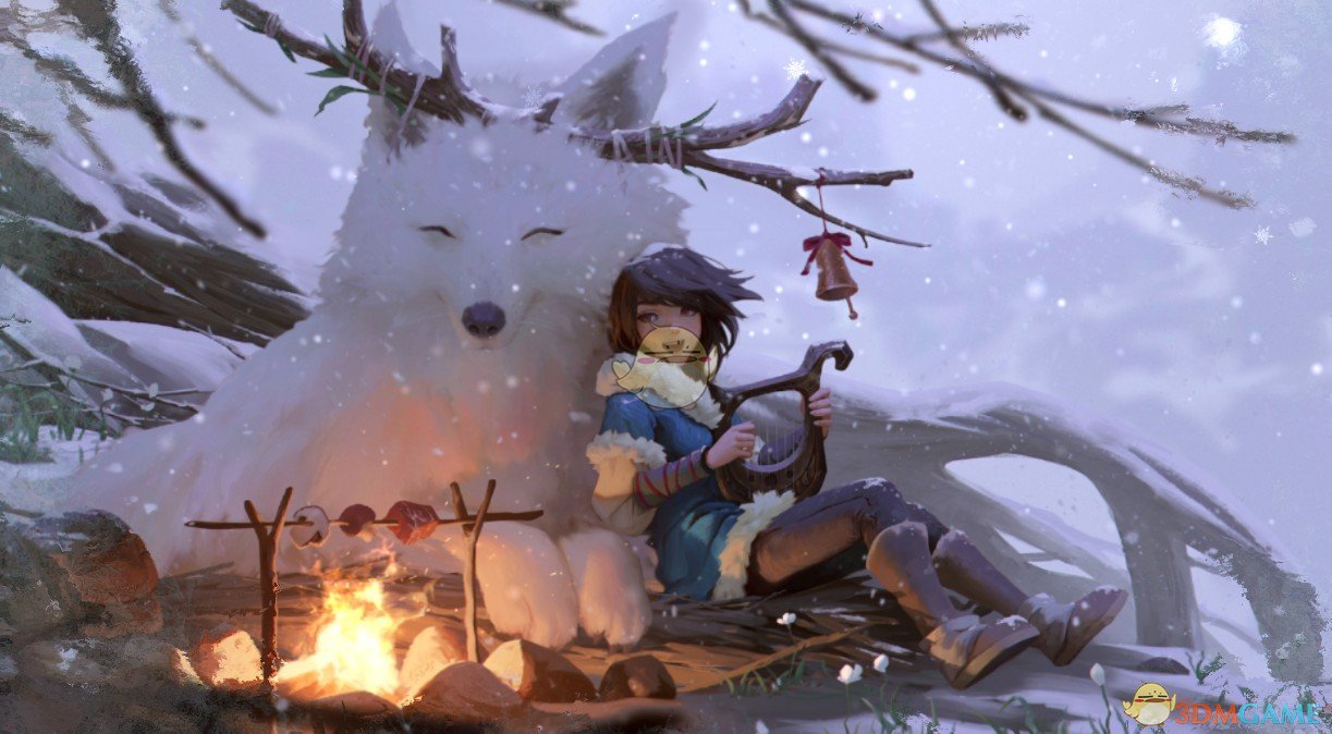《Wallpaper Engine》雪中的少女与巨大白狐动态壁纸
