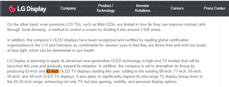 LG将生产42寸OLED面板 OLED游戏电视或会有更多选择