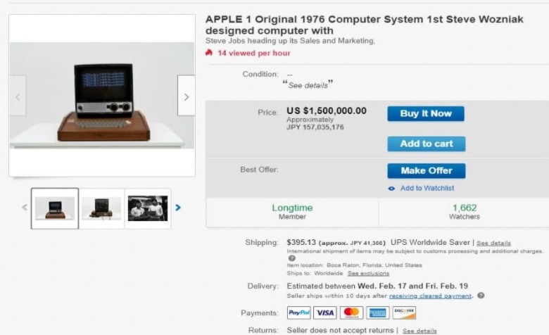 依然可运行Apple I电脑惊现eBay 卖价达150万美元 