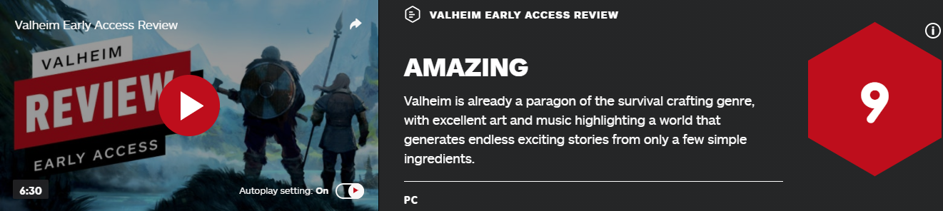 《Valheim：英灵神殿》IGN 9分：死存支明类游戏的典型