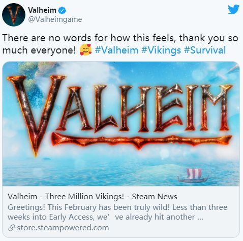 很水爆 开放世界死存游戏《Valheim》卖出300万份