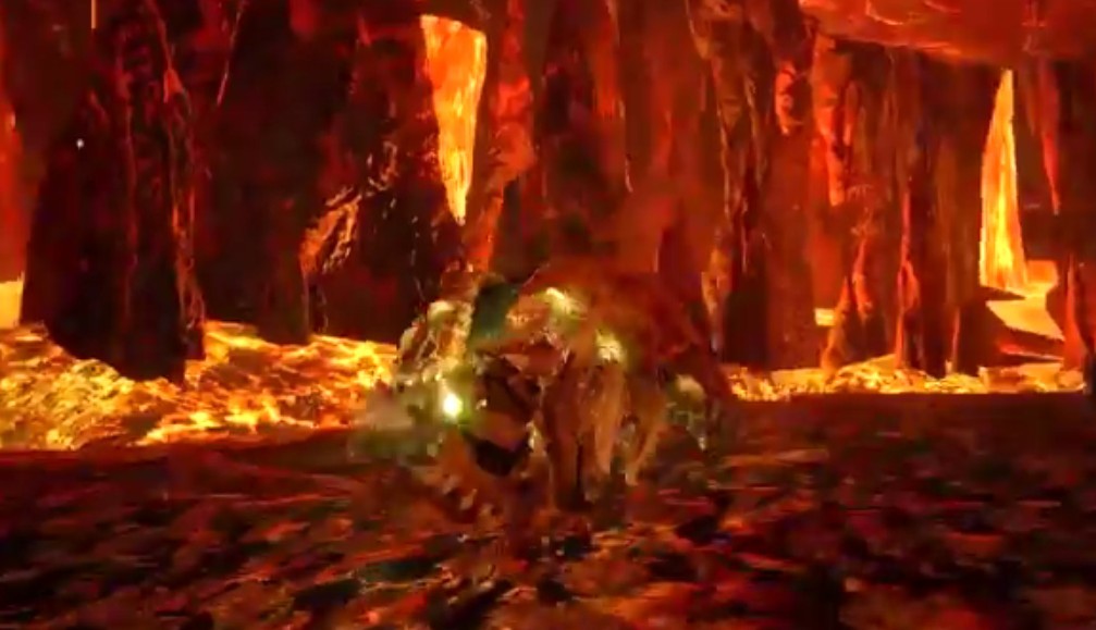 《怪物猎人：崛起》赤甲兽战斗演示 无惧熔岩之地