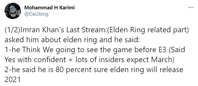 内部人士：《Elden Ring》80%会正在2021年内支卖