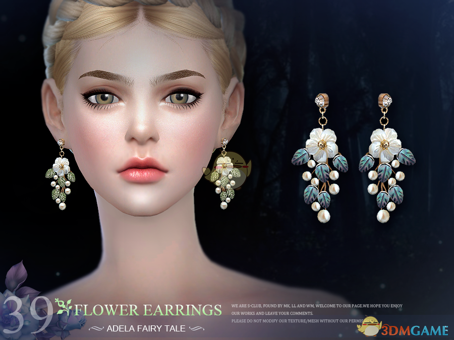 《模拟人生4》美丽花朵珍珠树叶耳环MOD