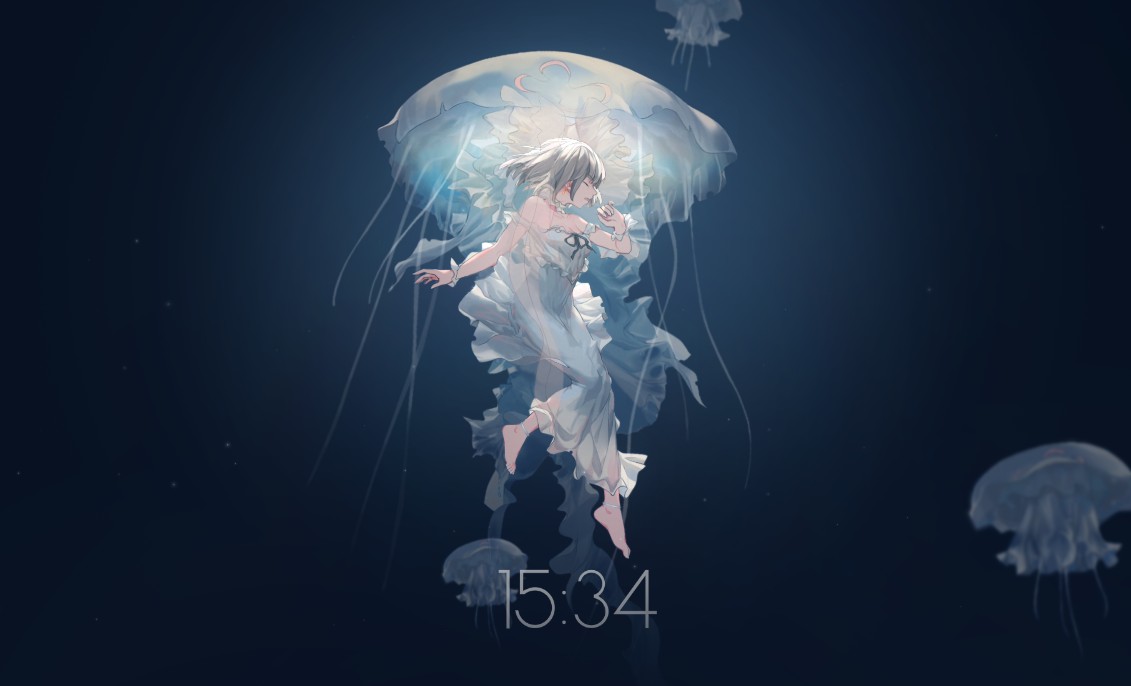 壁纸截图《深海中的水母少女动态壁纸》是一款唯美的动漫风格动态壁纸