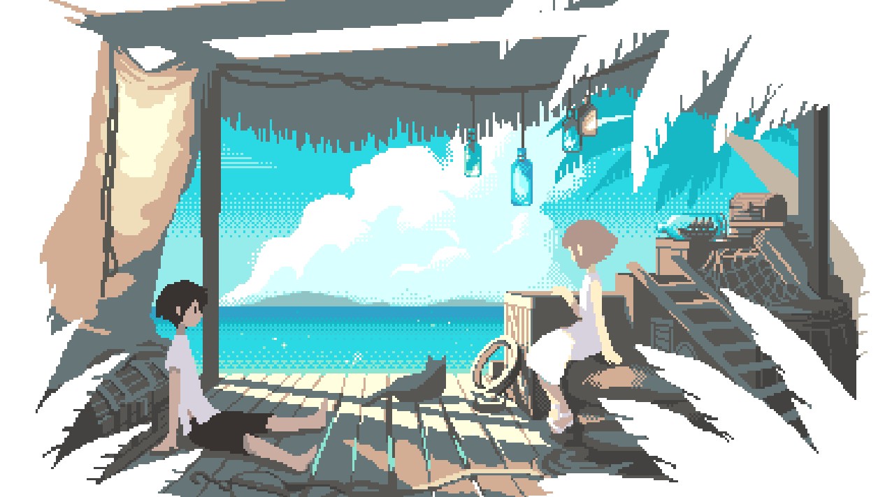 《Wallpaper Engine》少年与少女的海滨夏日像素风动态壁纸