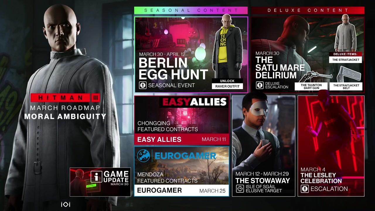 《杀手3》三月更新路线图公布 新赛季活动将免费截图