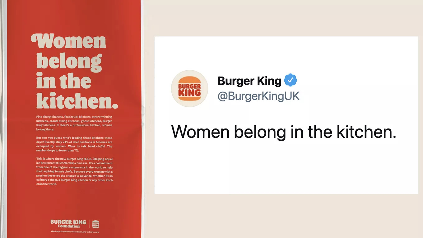 汉堡王妇女节广告涉嫌歧视女性：女性该待在厨房
