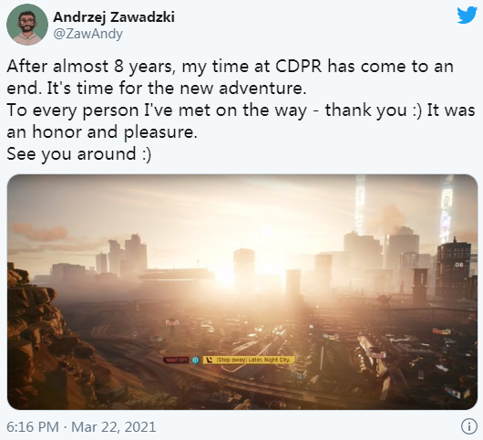 CDPR损失大将 《赛博朋克2077》首席游戏设计师离职