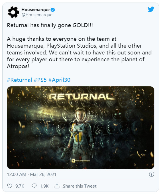 《Returnal》现已收厂压盘 已去游戏展新预告片支布