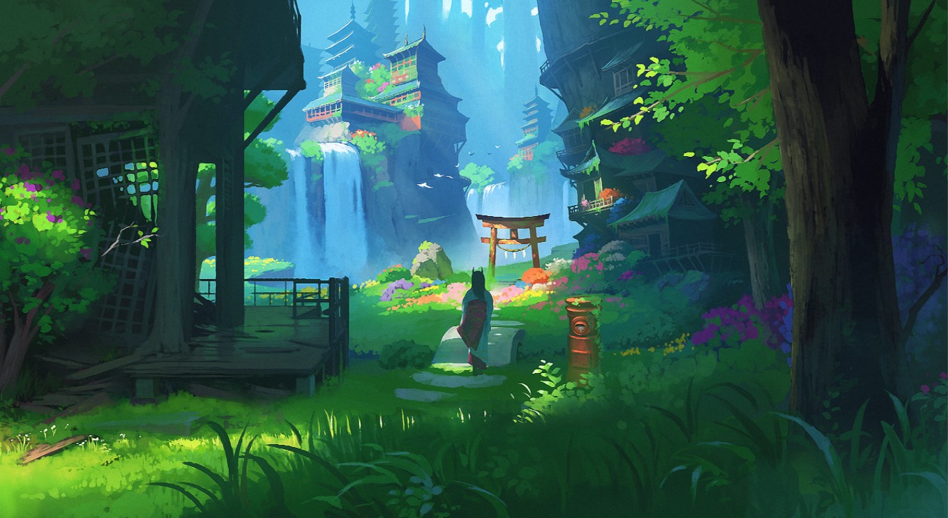 《Wallpaper Engine》点画风通向山间神社的小路动态壁纸