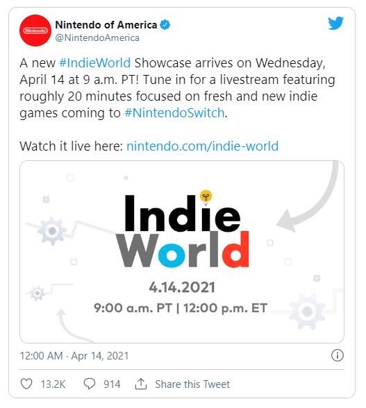 任天堂宣布将于4月15日举行独立游戏展示节目