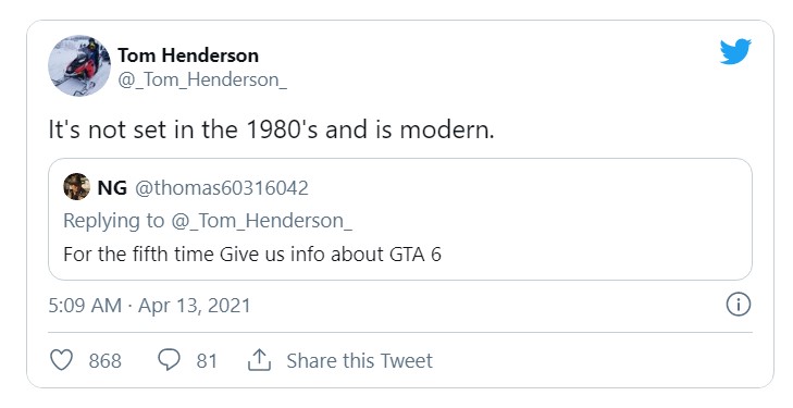 传《GTA6》并不是设定正在上世纪80年代而是当代