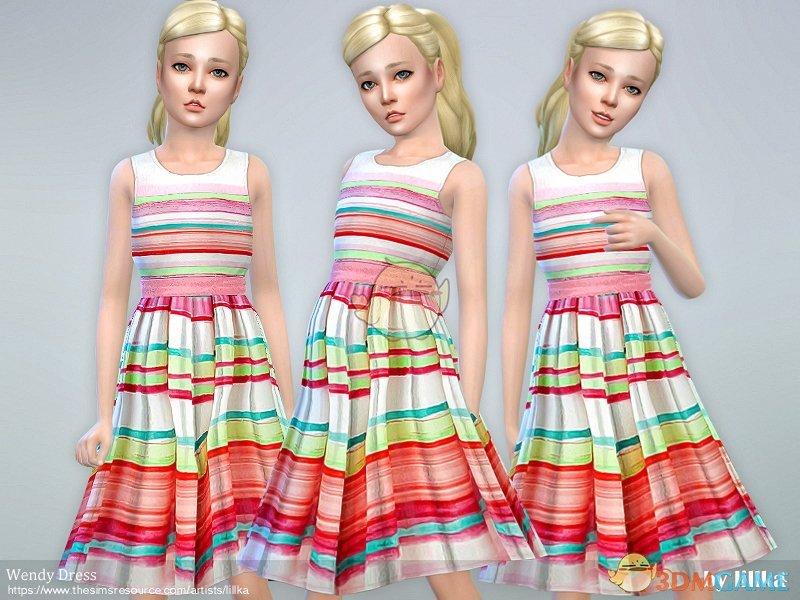 《模拟人生4》小女孩彩色条纹连衣裙MOD