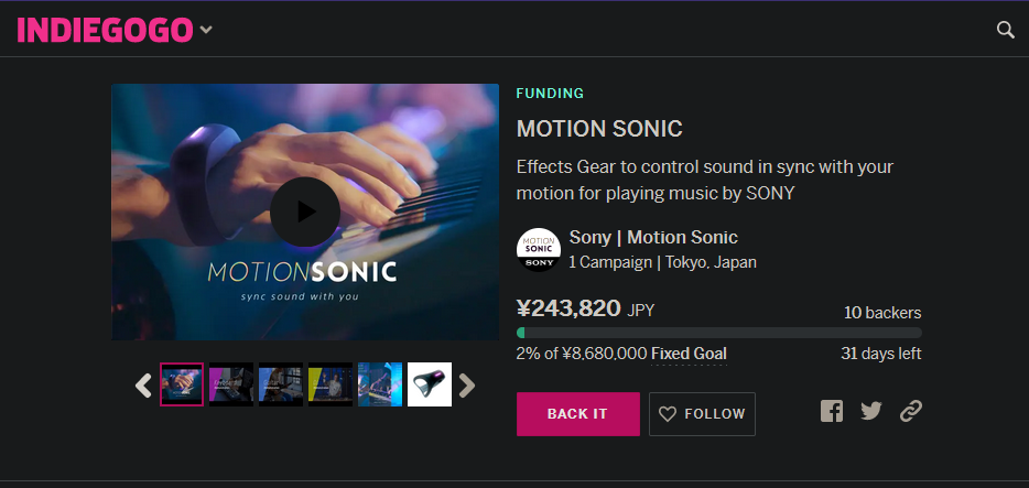 索僧动做感到音乐了局控制器Motion Sonic开启众筹 足势转化为音乐